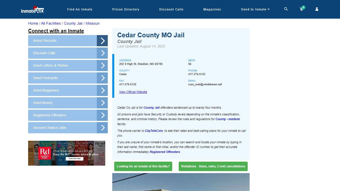 Cedar County MO Jail - Inmate Locator - Stockton, MO